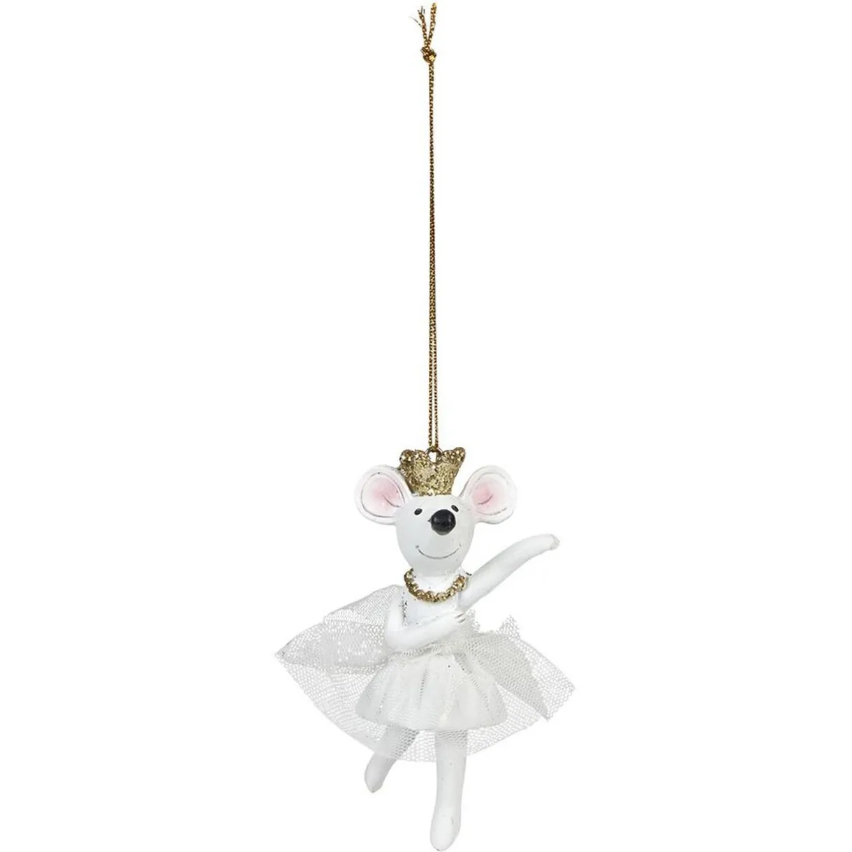 Gifi Souris danseuse de Noël à suspendre blanche et dorée^ Décoration Sapin