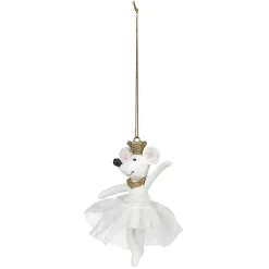 Gifi Souris danseuse de Noël à suspendre blanche et dorée^ Décoration Sapin