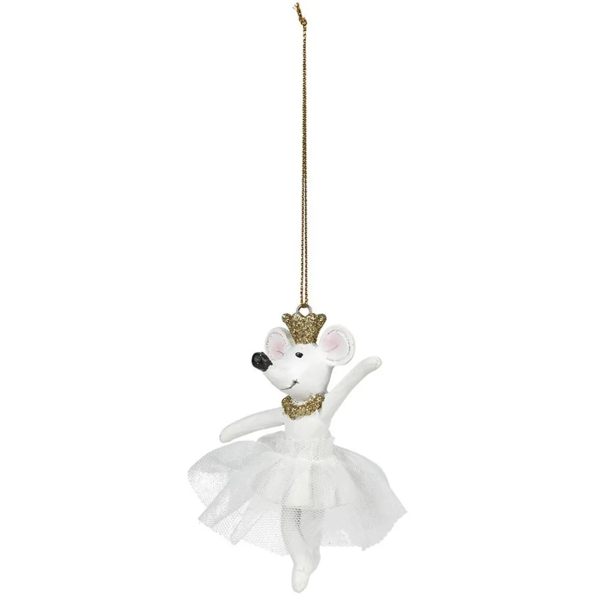 Gifi Souris danseuse de Noël à suspendre blanche et dorée^ Décoration Sapin