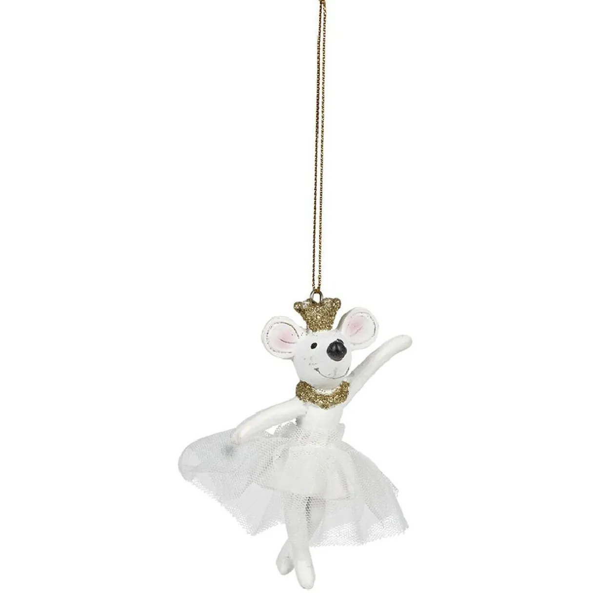 Gifi Souris danseuse de Noël à suspendre blanche et dorée^ Décoration Sapin