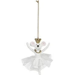 Gifi Souris danseuse de Noël à suspendre blanche et dorée^ Décoration Sapin