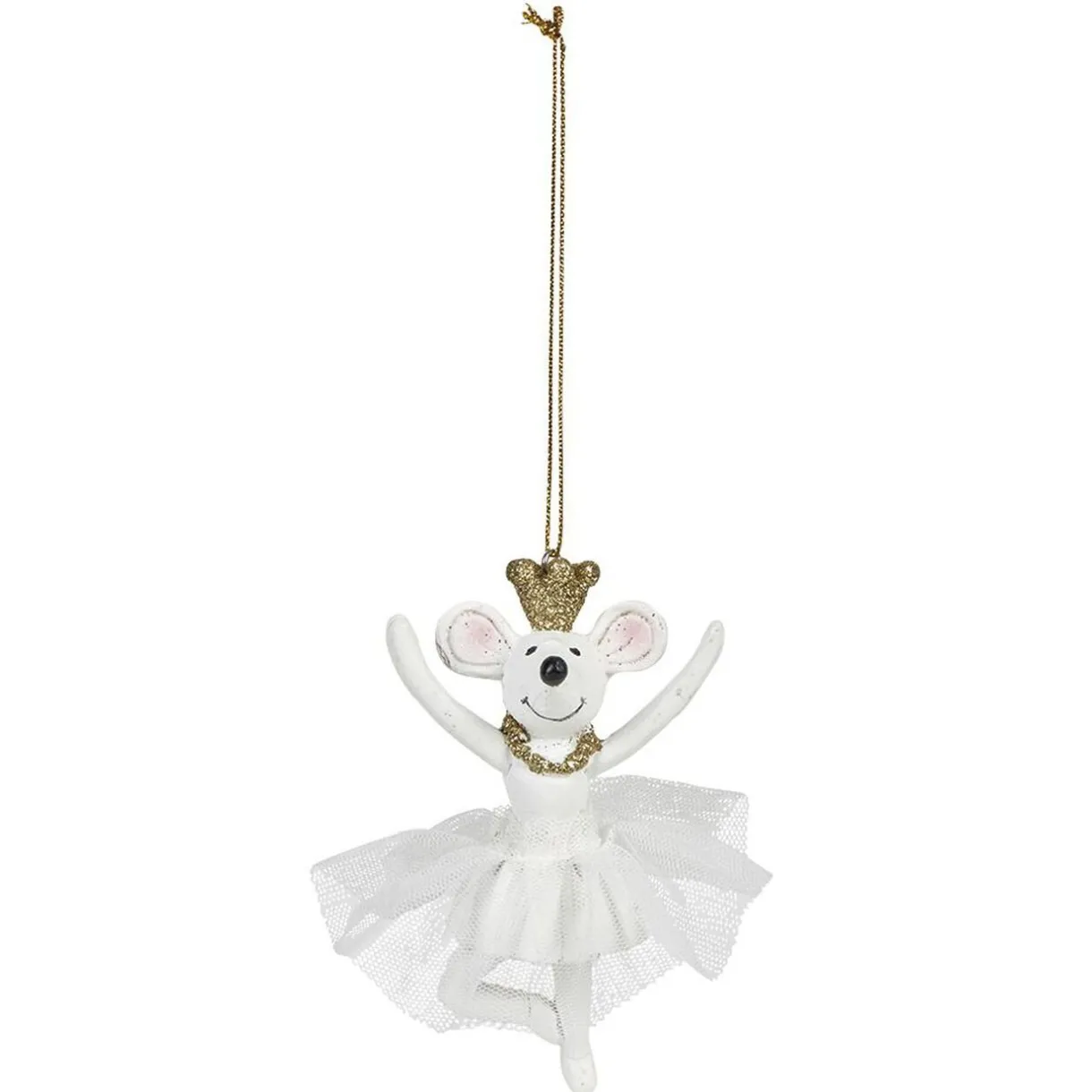 Gifi Souris danseuse de Noël à suspendre blanche et dorée^ Décoration Sapin