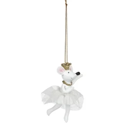 Gifi Souris danseuse de Noël à suspendre blanche et dorée^ Décoration Sapin