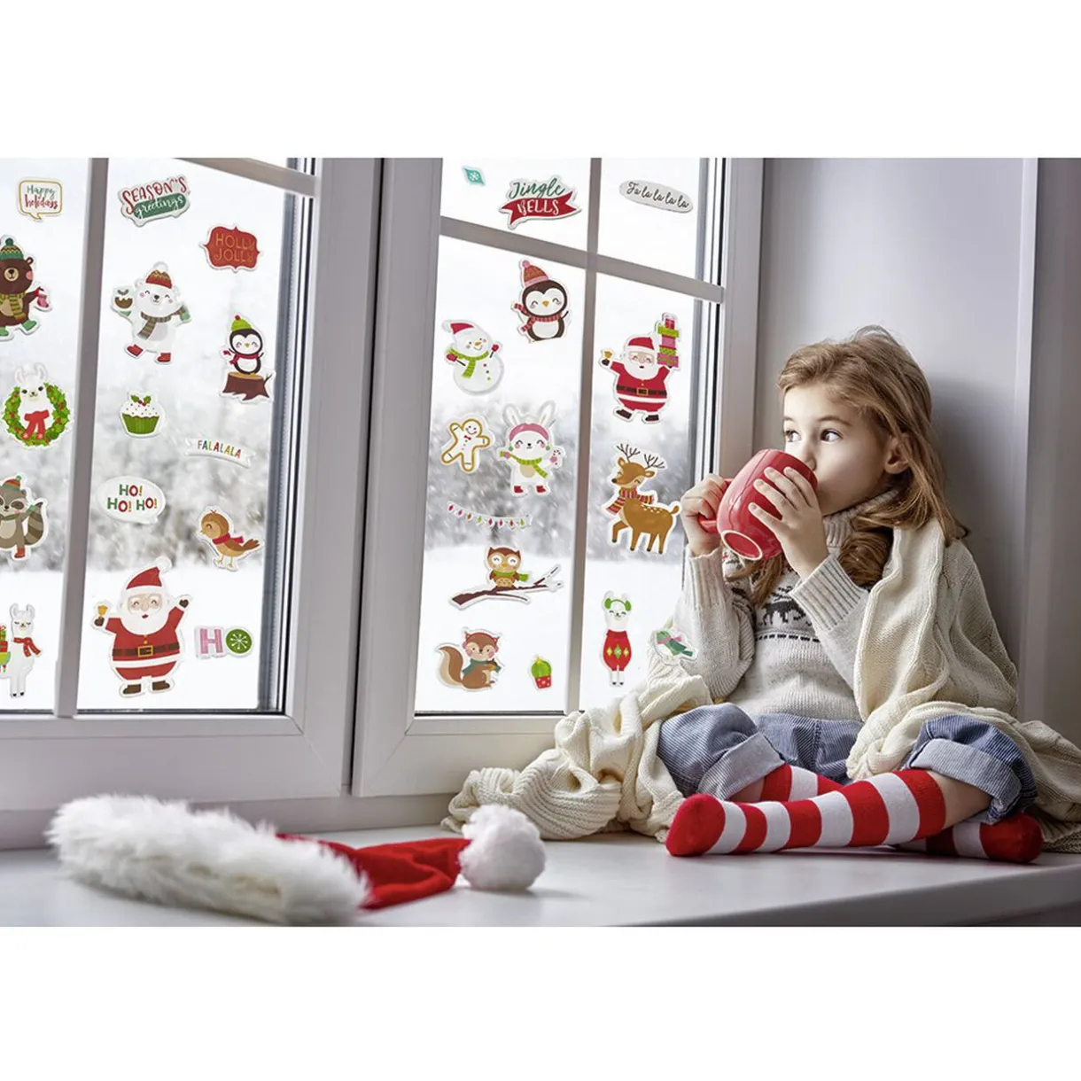 Gifi Sticker gel Père Noël Lapin Ourson pour fenêtre^ Décoration De Fenêtre
