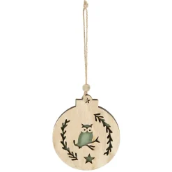 Gifi Supension ronde en bois nature motif ours ou hibou^ Décoration Sapin