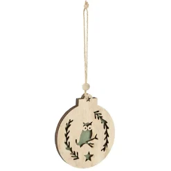 Gifi Supension ronde en bois nature motif ours ou hibou^ Décoration Sapin