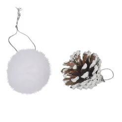 Gifi Suspension boule de Noël blanche et pomme de pin argentée x10^ Décoration Sapin