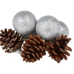 Gifi Suspension boules de Noël argentées et pommes de pin^ Décoration Sapin