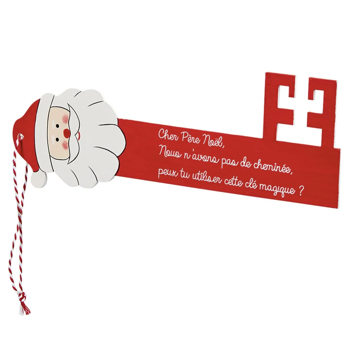 Gifi Suspension Clé forme Père Noël en bois rouge blanc^ Décoration Sapin