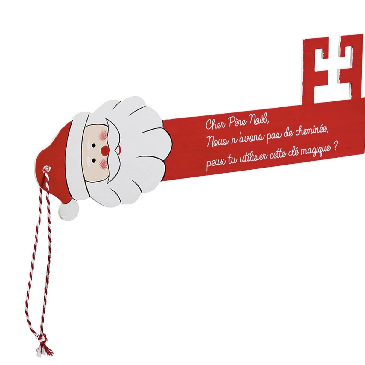 Gifi Suspension Clé forme Père Noël en bois rouge blanc^ Décoration Sapin