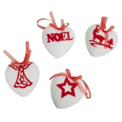 Gifi Suspension coeur imprimé blanc et rouge Noël x4^ Décoration Sapin