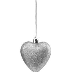 Gifi Suspension de Noël Coeur à suspendre gris argenté pailleté H7 cm X6^ Décoration Sapin