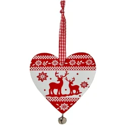 Gifi Suspension de Noël Coeur en bois motif traditionnel rouge blanc^ Décoration Sapin