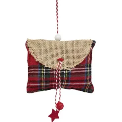 Gifi Suspension de Noël coussin forme enveloppe en jute et tartan^ Décoration Sapin