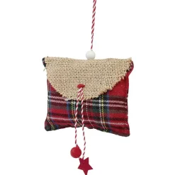 Gifi Suspension de Noël coussin forme enveloppe en jute et tartan^ Décoration Sapin