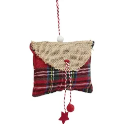 Gifi Suspension de Noël coussin forme enveloppe en jute et tartan^ Décoration Sapin