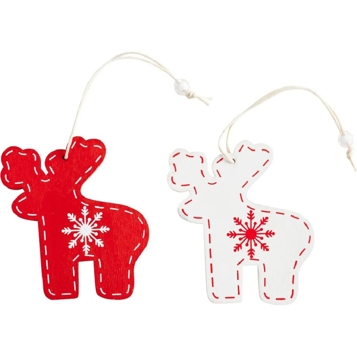 Gifi Suspension de Noël en bois forme flocon et cerf rouge blanc x12^ Décoration Sapin