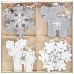Gifi Suspension de Noël en bois forme flocon et renne x12^ Décoration Sapin