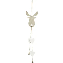 Gifi Suspension de Noël en bois tête de renne avec coeurs blancs pendants^ Décoration Sapin