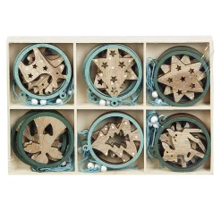 Gifi Suspension de Noël en bois Ange Étoile Renne Sapin naturel vert x24^ Décoration Sapin