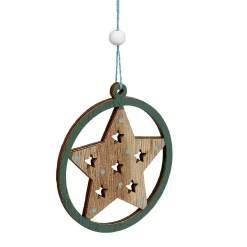 Gifi Suspension de Noël en bois Ange Étoile Renne Sapin naturel vert x24^ Décoration Sapin