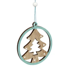 Gifi Suspension de Noël en bois Ange Étoile Renne Sapin naturel vert x24^ Décoration Sapin