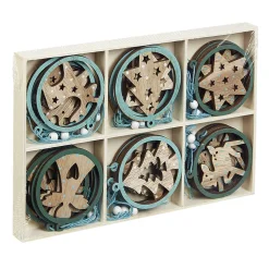 Gifi Suspension de Noël en bois Ange Étoile Renne Sapin naturel vert x24^ Décoration Sapin