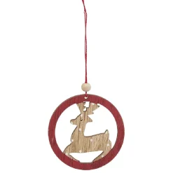 Gifi Suspension de Noël en bois Ange Étoile Renne Sapin naturel rouge x24^ Décoration Sapin