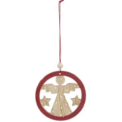 Gifi Suspension de Noël en bois Ange Étoile Renne Sapin naturel rouge x24^ Décoration Sapin