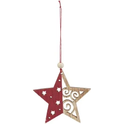 Gifi Suspension de Noël en bois Ange Étoile Renne Sapin naturel rouge x24^ Décoration Sapin