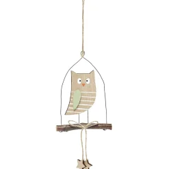 Gifi Suspension de Noël en bois hibou sur branche^ Décoration Sapin