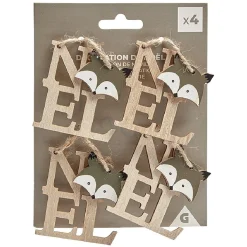 Gifi Suspension de Noël en bois inscription Noël avec animal x4^ Décoration Sapin