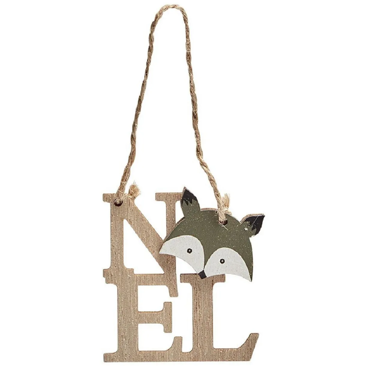 Gifi Suspension de Noël en bois inscription Noël avec animal x4^ Décoration Sapin