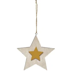 Gifi Suspension de Noël en bois motif incrusté étoile^ Décoration Sapin