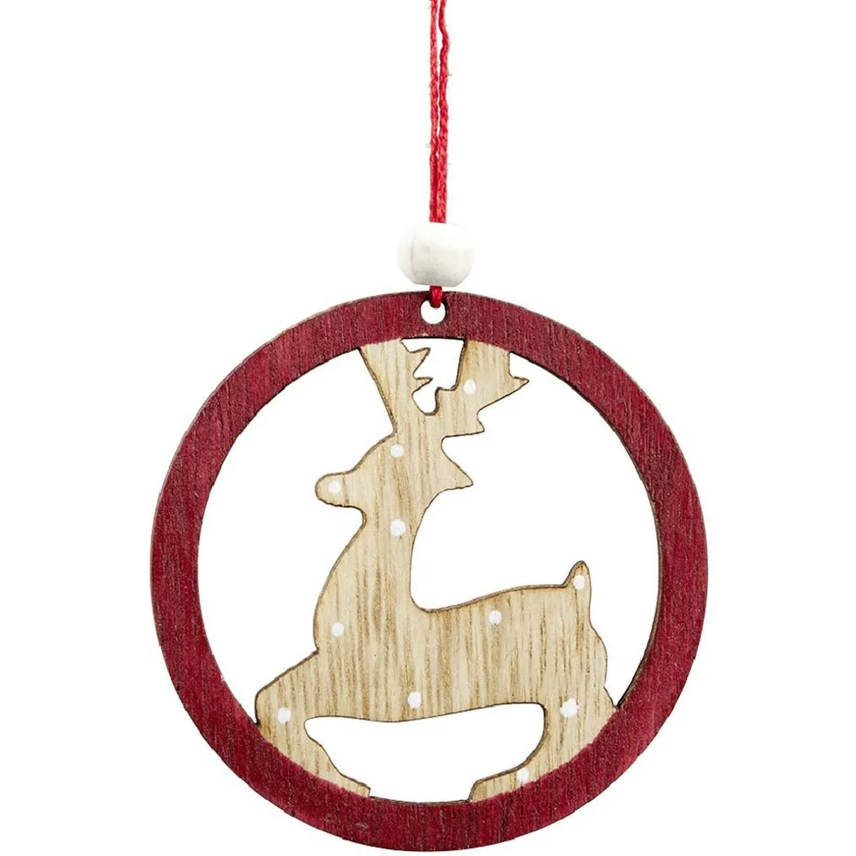 Gifi Suspension de Noël en bois naturel rouge ange étoile renne sapin x24^ Décoration Sapin