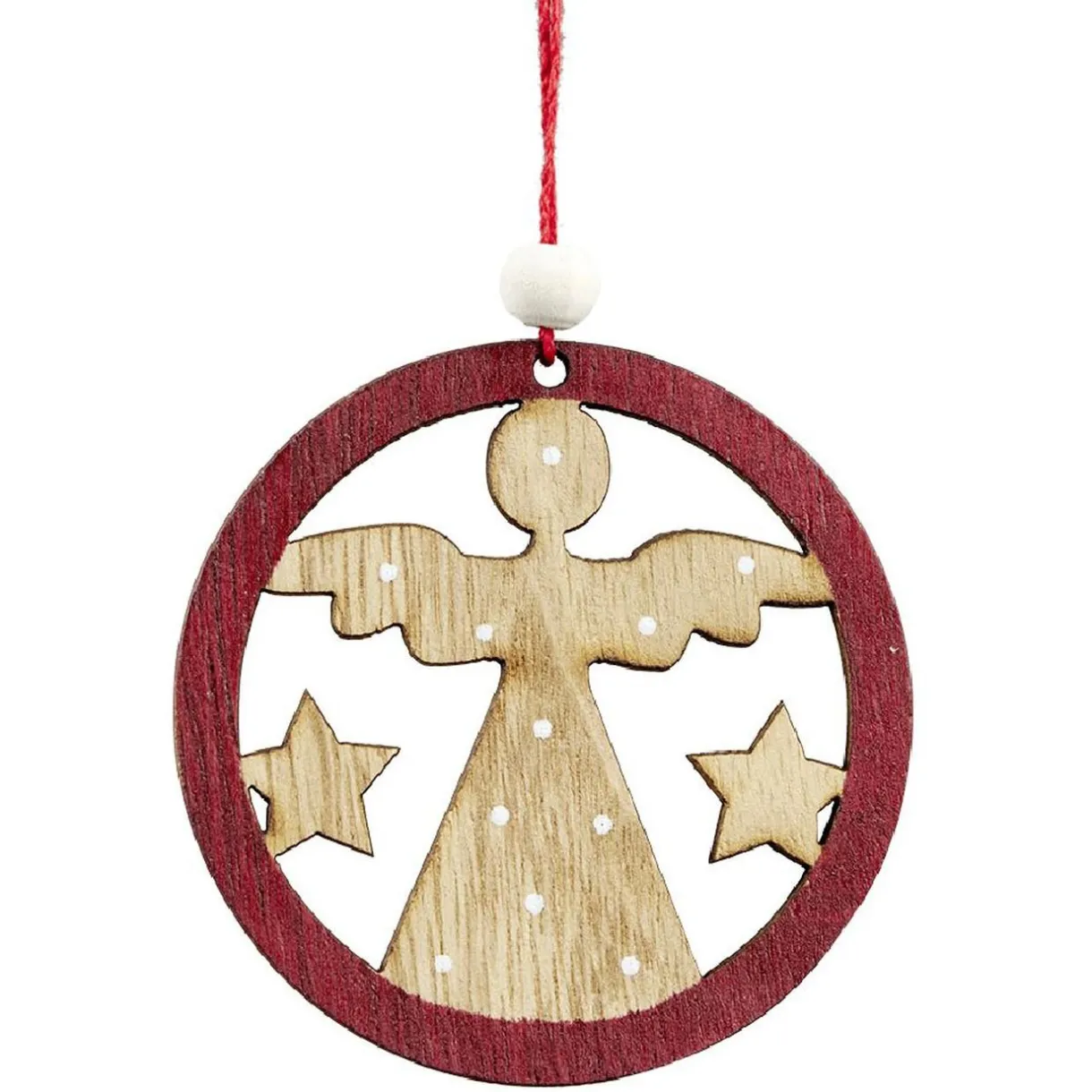 Gifi Suspension de Noël en bois naturel rouge ange étoile renne sapin x24^ Décoration Sapin