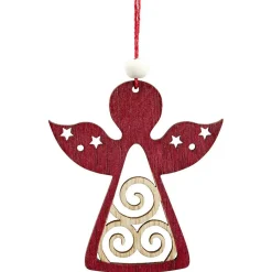Gifi Suspension de Noël en bois naturel rouge ange étoile renne sapin x24^ Décoration Sapin