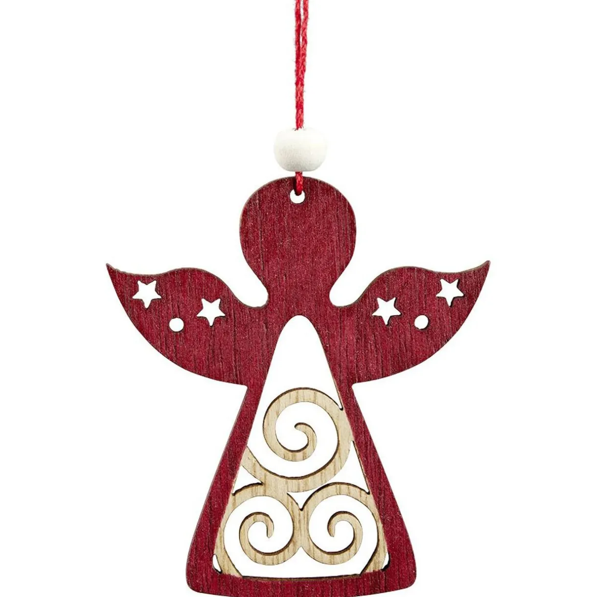 Gifi Suspension de Noël en bois naturel rouge ange étoile renne sapin x24^ Décoration Sapin