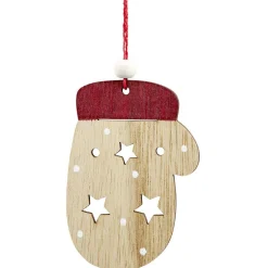 Gifi Suspension de Noël en bois naturel rouge ange étoile renne sapin x24^ Décoration Sapin