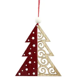 Gifi Suspension de Noël en bois naturel rouge ange étoile renne sapin x24^ Décoration Sapin