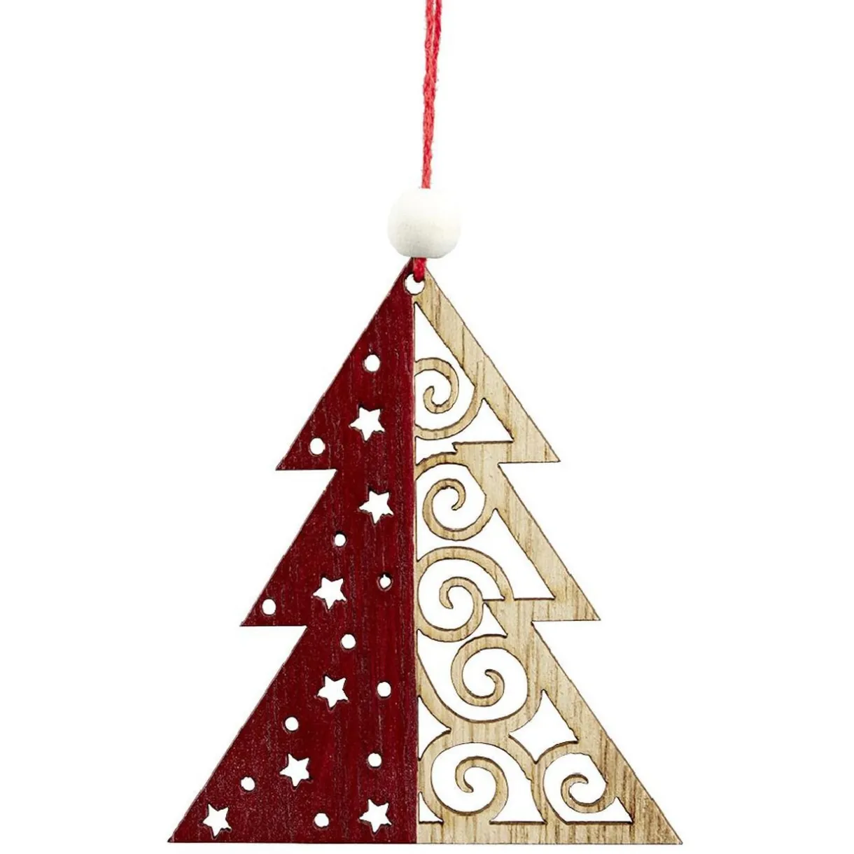 Gifi Suspension de Noël en bois naturel rouge ange étoile renne sapin x24^ Décoration Sapin
