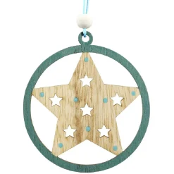 Gifi Suspension de Noël en bois naturel vert ange étoile renne sapin x24^ Décoration Sapin