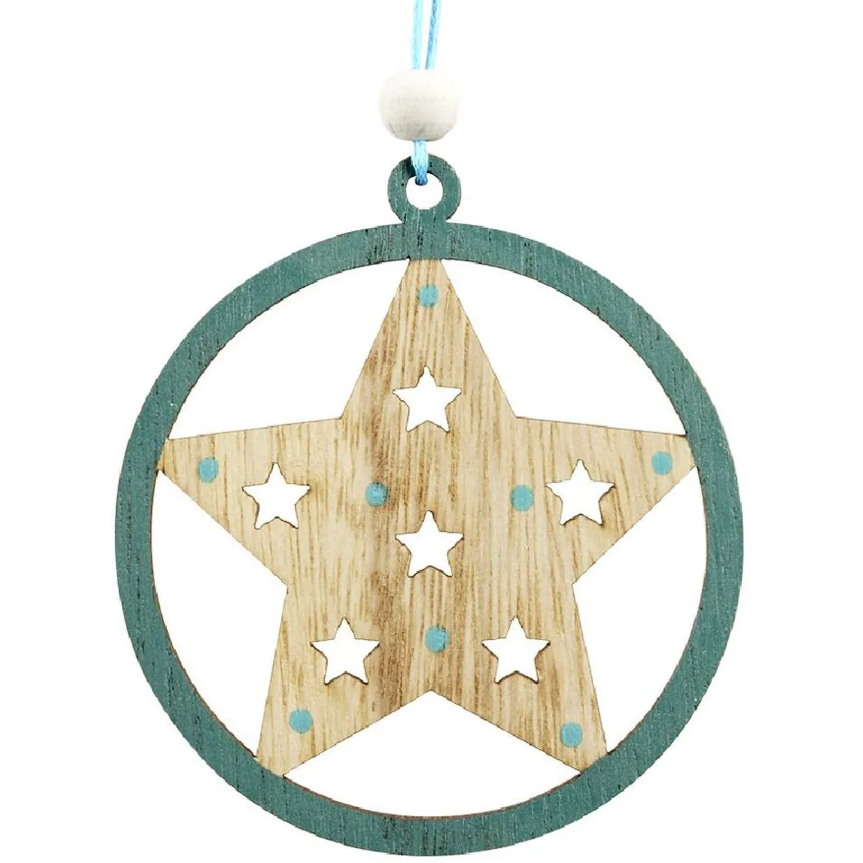 Gifi Suspension de Noël en bois naturel vert ange étoile renne sapin x24^ Décoration Sapin