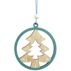 Gifi Suspension de Noël en bois naturel vert ange étoile renne sapin x24^ Décoration Sapin
