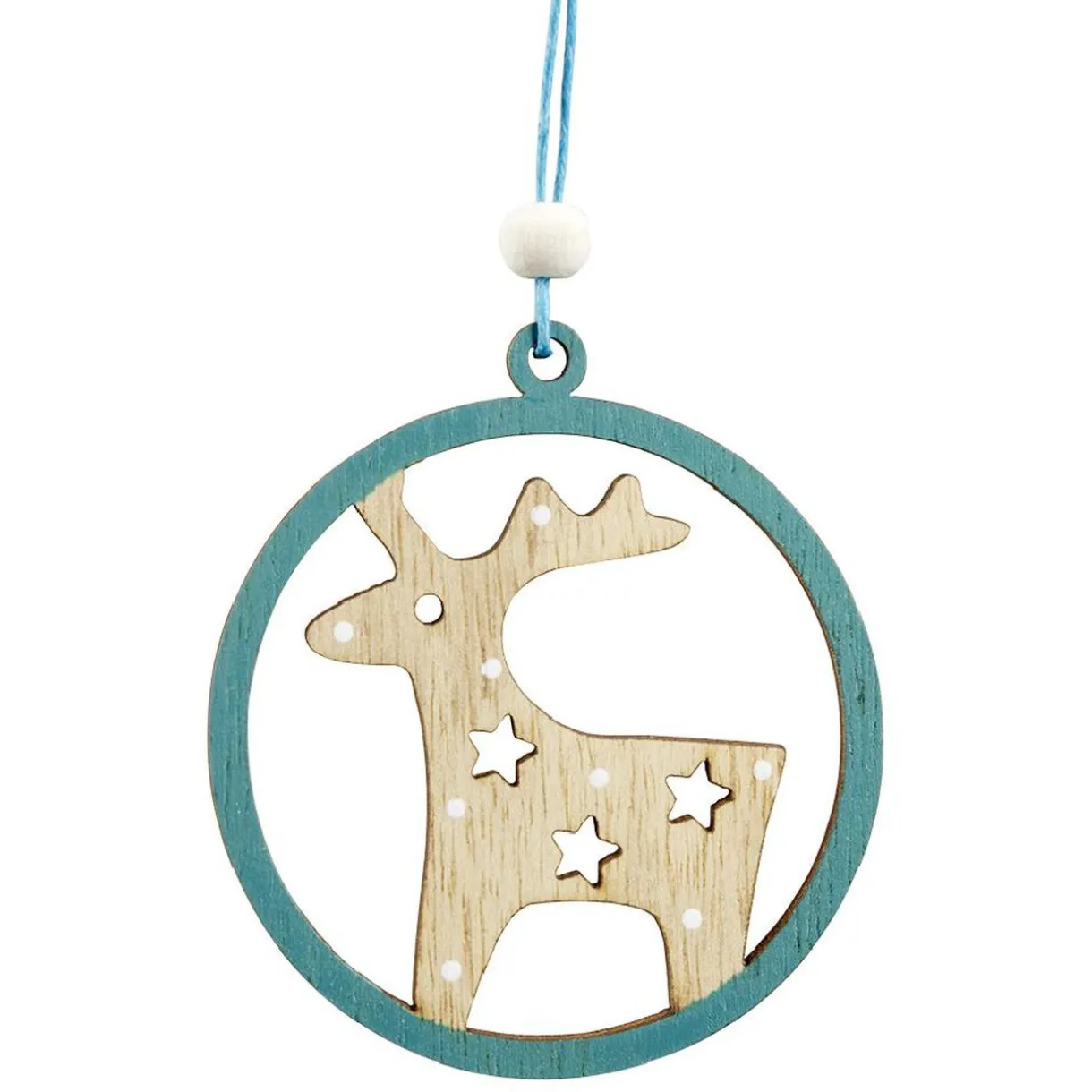 Gifi Suspension de Noël en bois naturel vert ange étoile renne sapin x24^ Décoration Sapin