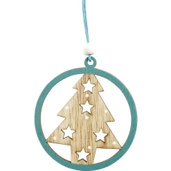 Gifi Suspension de Noël en bois naturel vert ange étoile renne sapin x24^ Décoration Sapin