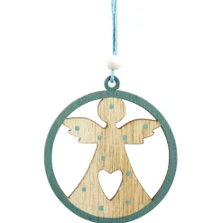 Gifi Suspension de Noël en bois naturel vert ange étoile renne sapin x24^ Décoration Sapin