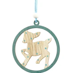 Gifi Suspension de Noël en bois naturel vert ange étoile renne sapin x24^ Décoration Sapin