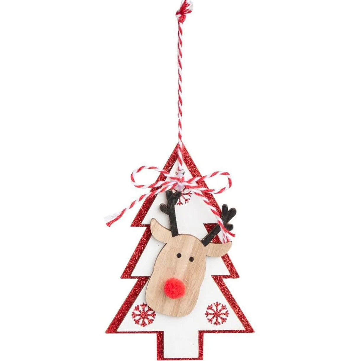 Gifi Suspension de Noël en bois forme étoile ou sapin avec tête de renne 11x11cm^ Décoration Sapin