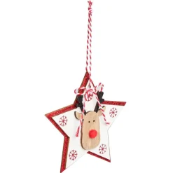 Gifi Suspension de Noël en bois forme étoile ou sapin avec tête de renne 11x11cm^ Décoration Sapin